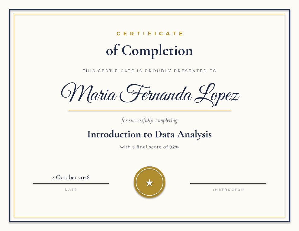 The certificate RowDocs made for Maria Fernanda Lopez from the first row